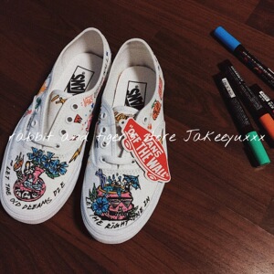 余帅帅的手绘鞋 正品vans小白鞋欧美图标手绘防水板鞋运动鞋