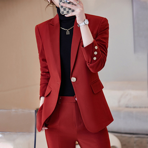 女士新款红色西装外套女春秋通勤保险中介职业套装气质小西服上衣