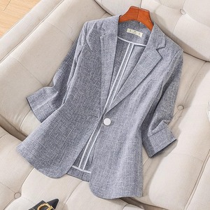 灰色亚麻西装外套女夏季薄款2024新款高级感小个子休闲棉麻小西服