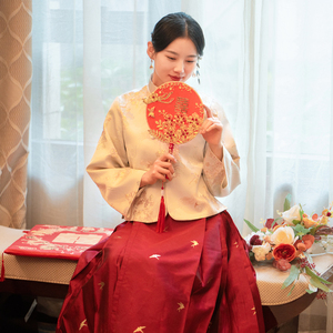 中国风旗袍敬酒服马面裙套装新中式唐装女装回门服新娘订婚礼服裙