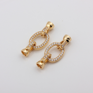 保色18k包金镀真金锆石连接扣子搭扣水晶珍珠项链扣头镶钻diy配件