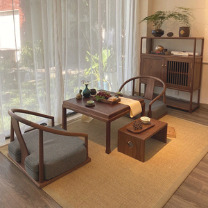 新中式阳台茶桌椅组合实木小茶台黑胡桃木小型家用榻榻米茶桌矮桌
