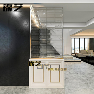 定制欧式透明透明钢化玻璃隔断屏风装饰入户玄关鞋柜半墙隔断墙