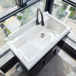 阳台玻璃门太空铝洗衣柜家用人造石英石一体盆带搓板大水池洗衣槽