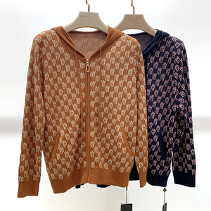 格莱蒂尔gs-168025女装2022春款休闲连帽天丝针织衫长袖开衫外套