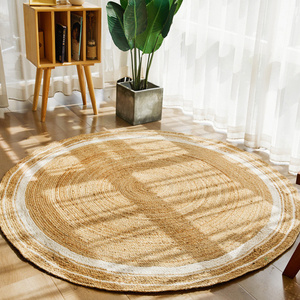 馨悦印度进口手工编织黄麻圆形地毯客厅茶几简约北欧民宿风书房毯