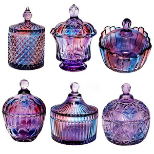 水晶玻璃罐带盖果盘琉璃糖果糖罐彩色罐子水果紫色收纳盒储物缸盘