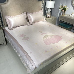 公主风冰丝席三件套夏季养生凉席1.5米1.8米床笠蕾丝花边机洗软席