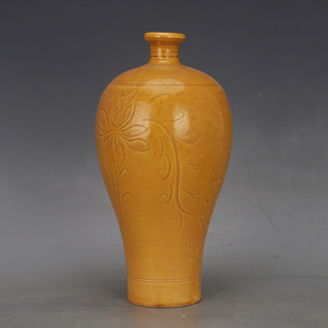 宋 定窑黄釉暗刻花卉梅瓶 仿古出土瓷器全手工制作古玩古典摆件品