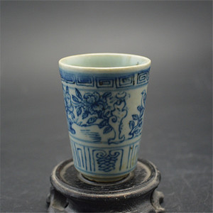 大清 道光年全手工青花杯子 茶杯 仿古 做旧瓷器鸟语花香古玩收藏