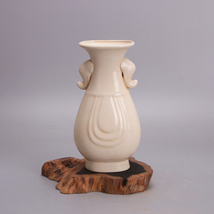 宋定窑白瓷开片双耳扁瓶仿出土老瓷器 古玩古董收藏 五大民窑摆设