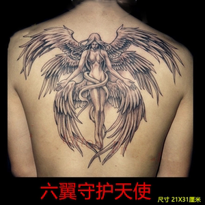 包邮防水纹身贴恶魔天使男女 半背六翼天使纹身后背翅膀 持久刺青
