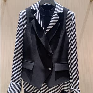年阿玛施新特2022春新款英伦西装领马夹收腰马甲背心女外搭上衣外