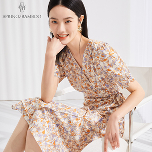 春竹桑蚕丝连衣裙