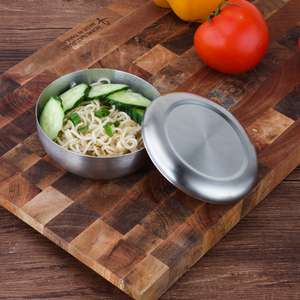 韩式304不锈钢圆形带盖米饭碗砂光泡菜碗  日韩料理小碗留样盒