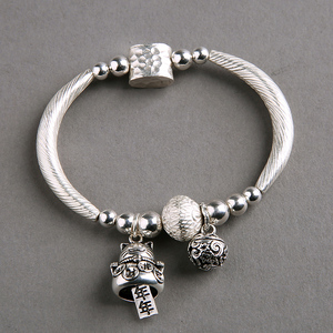 银手链女纯银宫铃财神手环手工原创设计925银串珠子简约复古百搭