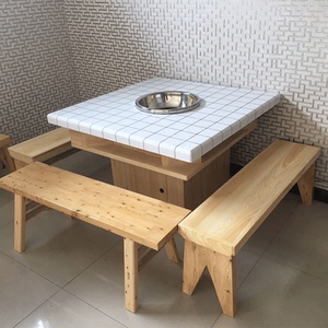 无烟火锅桌子电磁炉一体火锅店地炉烤肉桌大理石火锅农庄桌椅商用