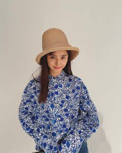 sandro veneta 新木优子同款蓝色长袖碎花衬衫女薄款宽松慵懒上衣