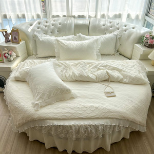 韩式春夏圆床床裙四件套蕾丝公主圆形床笠加厚夹棉床罩床品2米2.2