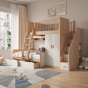 子母床带衣柜多功能上下床双层床小户型儿童床上下铺全实木高低床