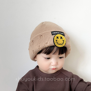 儿童针织帽韩版冬季加厚保暖男女童新款毛线帽笑脸宝宝套头帽子潮