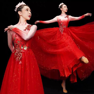 出租开场舞大摆裙万疆灯火的中国红色古典舞540演出服礼服开幕式