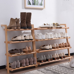 北欧门口放鞋架简易多层家用省空间日式斜靠墙侧边收纳拖鞋架实木