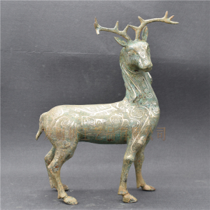 仿古青铜器错银梅花鹿青铜鹿动物造型铜摆件包老浆古玩收藏工艺品