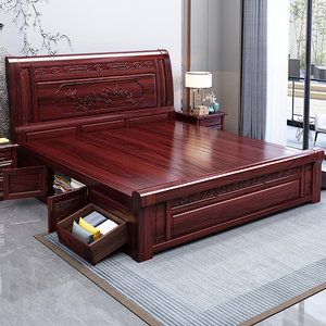 全实木红木床1.8米双人床明清古典仿红木家具新中式紫檀木实木床