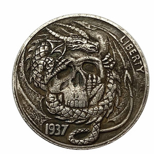 1937流浪者人龙传说仿古铜旧银纪念币 收藏动物骷髅头硬币银币