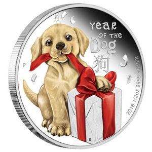 澳大利亚2018戊戌狗宝宝纪念币 收藏动物贺岁彩色镀银币礼物硬币