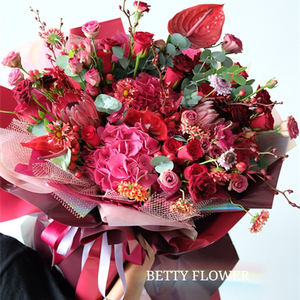 红玫瑰火龙珠自然风混搭爱情祝寿北京同城送花速递女神节生日花束