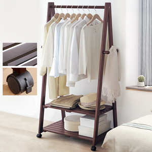 挂衣架落地卧室床边衣服置物架子简易木质可移动带轮子衣帽架实木