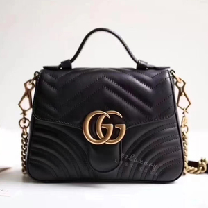 【51】gucci古奇marmont女士迷你gg金扣牛皮单肩包手提包斜挎包包