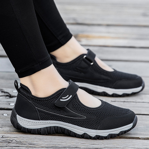 足力健老人鞋女夏季妈妈凉鞋网面透气方口鞋中老年运动老北京布鞋