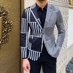 鹿三先生春装韩版修身个性帅气西装外套男青年时尚拼接西服上衣潮