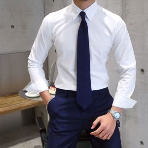 鹿三先生自制韩版商务纯色大尖领衬衫青年英伦修身免烫衬衣男潮