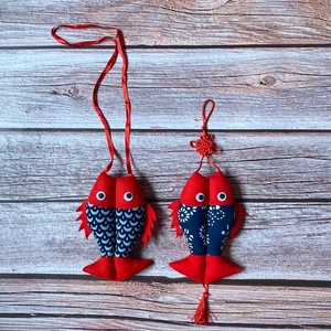 蓝印花布布艺鱼手工艺品挂饰小鱼幼儿园家居装饰挂件中国结双鱼