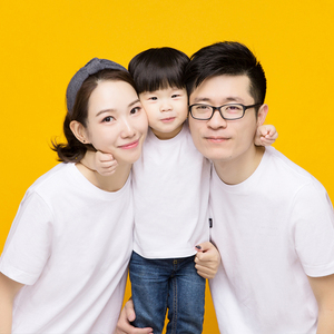 亲子照纯白t恤亲子一家三口婴儿全家福拍照衣服服装棉短袖体恤夏