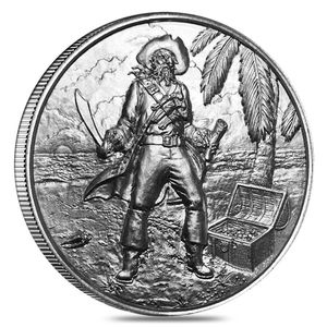 期货 美国骷髅海盗船系列第3枚 海盗船长 2盎司普制高浮雕银章