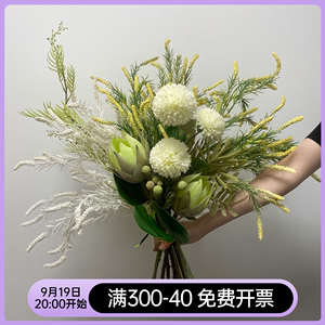 现代简约绿色仿真花束样板房间软装客厅插花轻奢餐桌花艺家居摆件