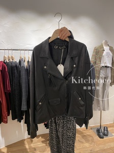 现货of note新款女装韩国东大门代购手工真皮机车宽松皮衣外套特