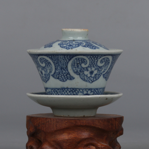 大明万历青花如意纹盖碗盖杯三才碗一套仿古瓷器古玩个性主人茶具