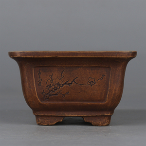 仿文革名家顾绍培制款宜兴紫砂梅竹四方花盆多肉微型花盆小盆景盆