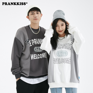 【prks】prankkiss原创潮牌圆领秋季拼接拼色套头闲卫衣情侣男
