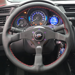 14寸mugen思域fd2 ek/eg飞度gk5 红线真皮汽车赛车改装运动方向盘