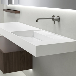 国产杜邦可丽耐洗手盆一体斜面隐藏下水亚克力人造石壁挂洗脸台盆