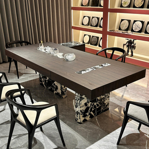 意式极简实木艺术创意洽谈会议桌现代简约办公桌设计师大理石餐桌