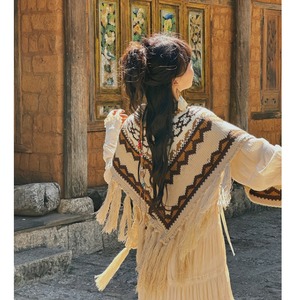 新疆大西北旅行女装冰岛毛民族风男女多功能三角流苏披肩羊毛围巾