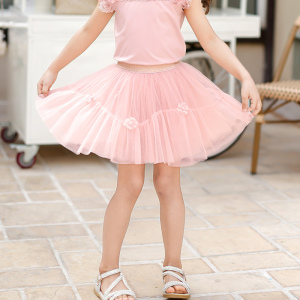 船鼠女童半身裙纱裙粉色花朵2022新款洋气高腰小女孩裙子儿童短裙